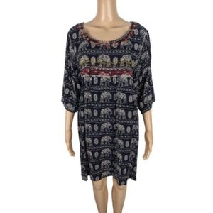 Skies are Blue Navy Boho Elephant Dress M